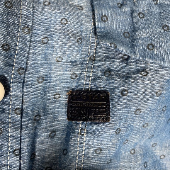 G Star Raw Denim Mens XL Casual Blue Chambray Button Down Shirt Dual Pocket - Picture 5 of 9